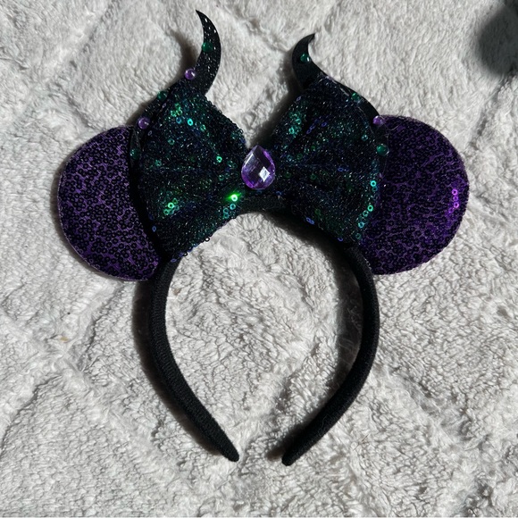 Disney | Green and Purple Bling Maleficent Minnie Mouse Ears | One Size - Picture 1 of 6